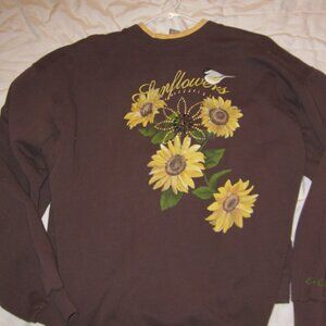 Cottage core Sunflower vtg Artesian painted sunflower sweatshirt art to wear x;